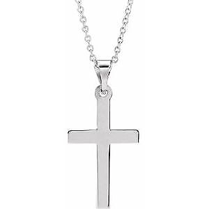 14k White Gold Cross Pendant Necklace 18"