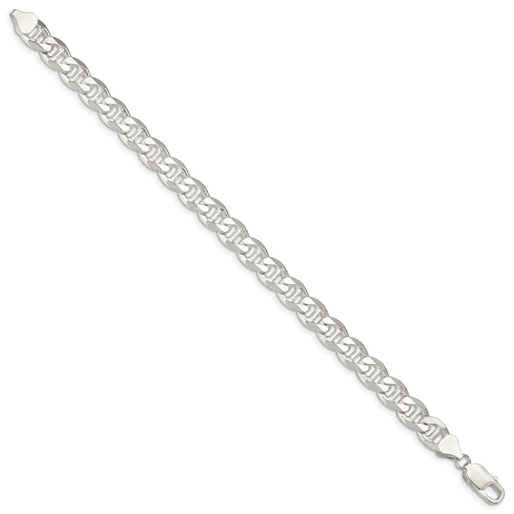 Sterling Silver 8.25mm Diamond-Cut Flat Anchor Curb Chain Bracelet