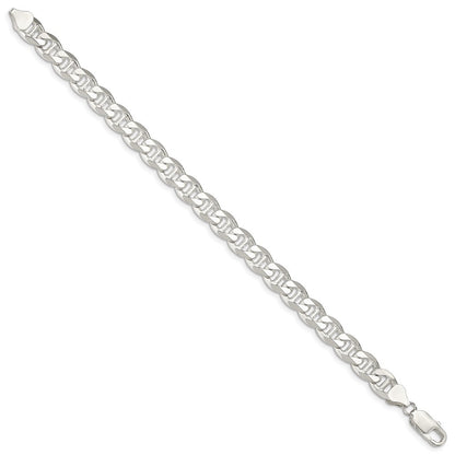Sterling Silver 8.25mm Diamond-Cut Flat Anchor Curb Chain Bracelet