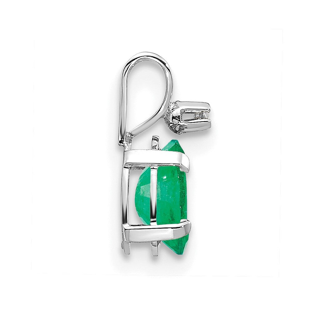 14k White Gold Diamond and Emerald Birthstone Pendant