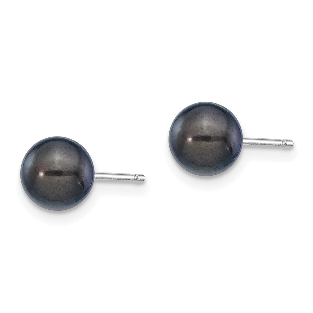 14k White Gold 6-7mm Black Round Akoya Saltwater Cultured Pearl Stud Earrings