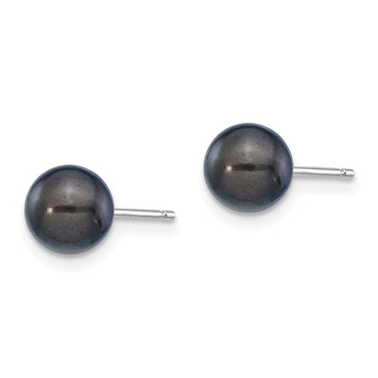 14k White Gold 6-7mm Black Round Akoya Saltwater Cultured Pearl Stud Earrings