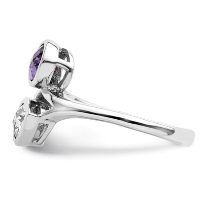 Sterling Silver Rhodium-plated Pear Shape Amethyst & White Topaz Ring Size 6
