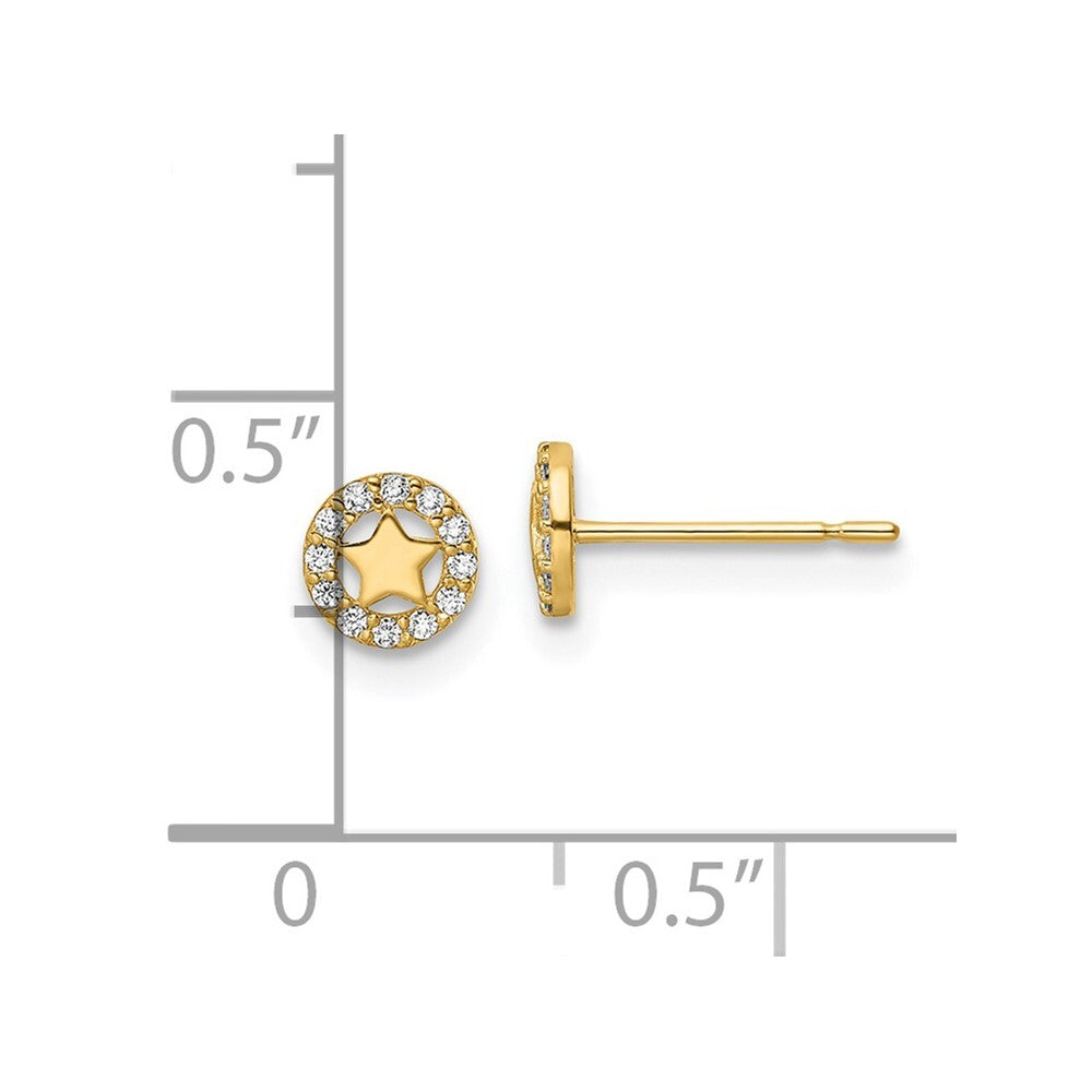 14k Yellow Gold Cubic Zirconia Star Stud Earrings Gift for Women