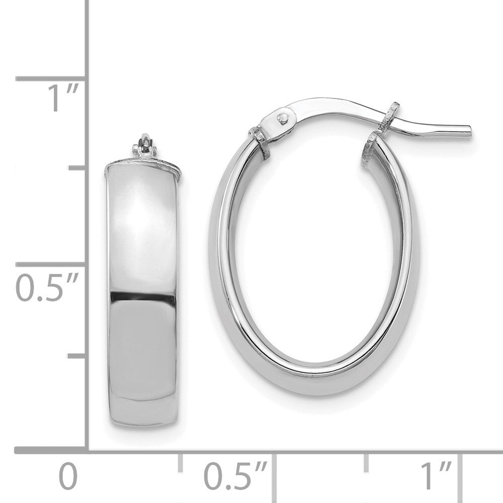 14k White Gold High Polished 5mm Oval Hoop Earrings Gift for Women