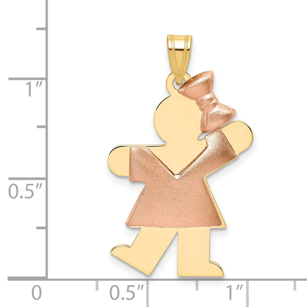 14k Two-Tone Gold Puffed Girl with Bow on Right Engravable Charm