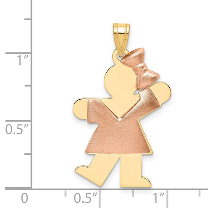 14k Two-Tone Gold Puffed Girl with Bow on Right Engravable Charm