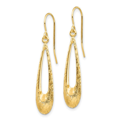 14k Yellow Gold Polished and Textured Teardrop Dangle Earrings