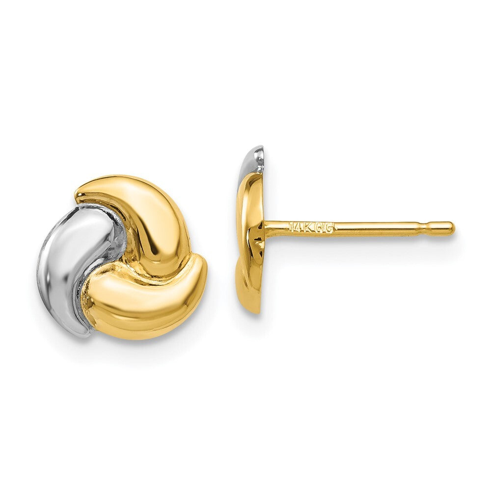 14k Yellow Gold Polished & Rhodium Fancy Stud Earrings Gift for Women