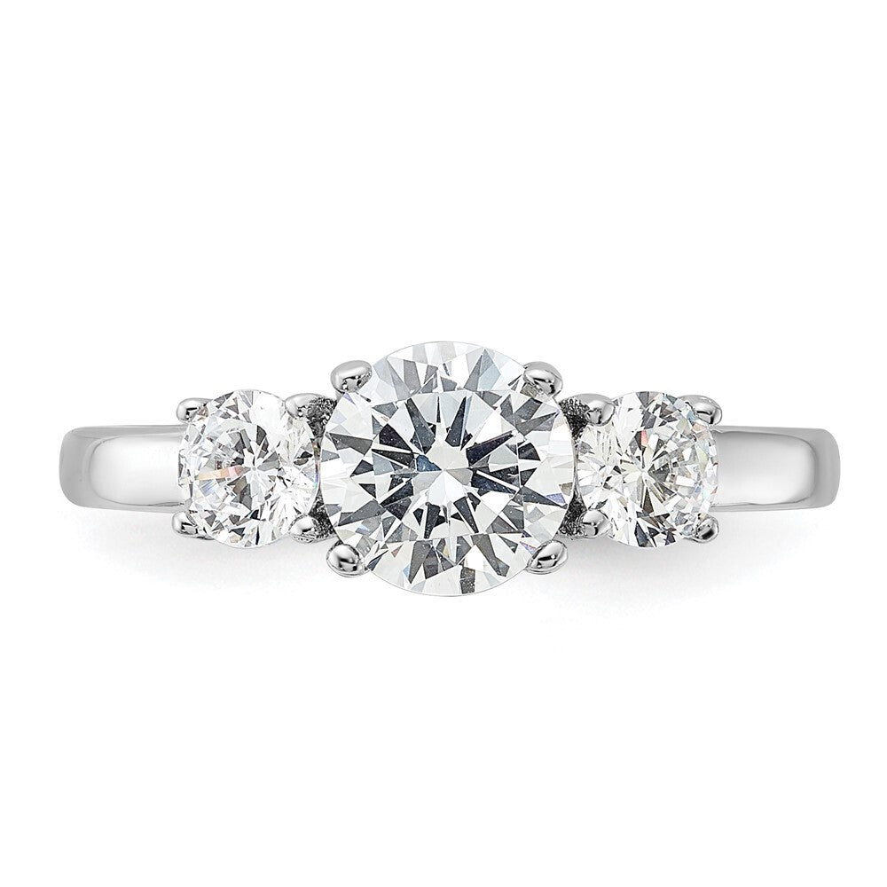 Sterling Silver Rhodium-plated 3 Stone Cubic Zirconia Ring Size 6
