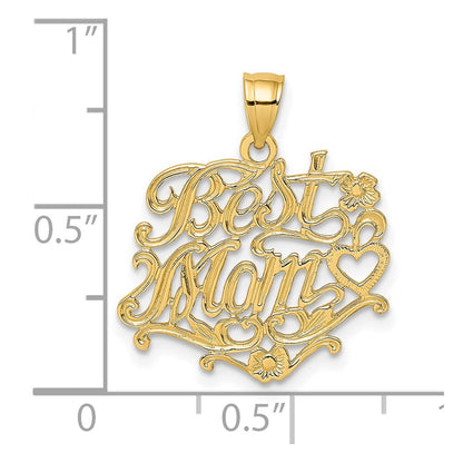 14k Yellow Gold BEST MOM Charm Pendant for Women