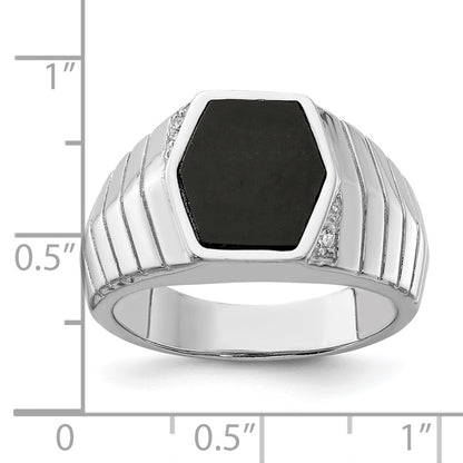 Sterling Silver Rhodium-plated Men's Cubic Zirconia & Onyx Ring Size 9