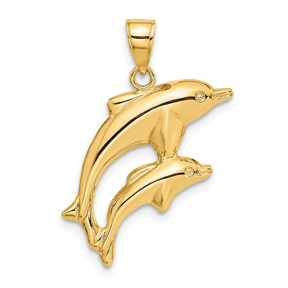 14k Yellow Gold Dolphin Pair Pendant for Women