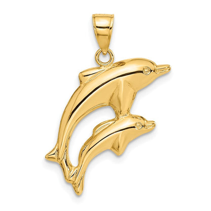 14k Yellow Gold Dolphin Pair Pendant for Women