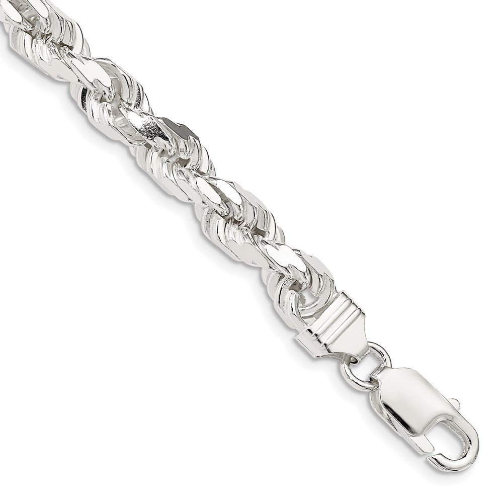 Sterling Silver 6.5mm Diamond-cut Rope Chain Bracelet