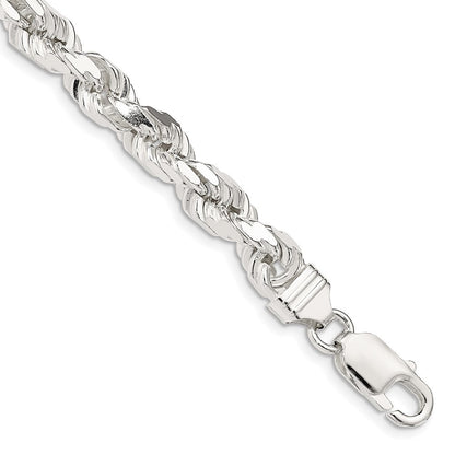 Sterling Silver 6.5mm Diamond-cut Rope Chain Bracelet