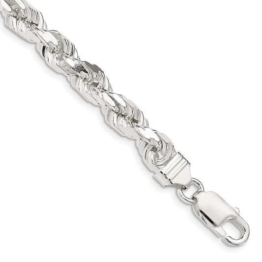 Sterling Silver 6.5mm Diamond-cut Rope Chain Bracelet
