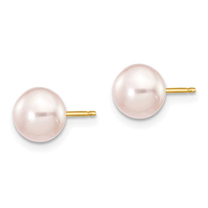 14k Yellow Gold 6-7mm Purple Button Freshwater Cultured Pearl Stud Earrings