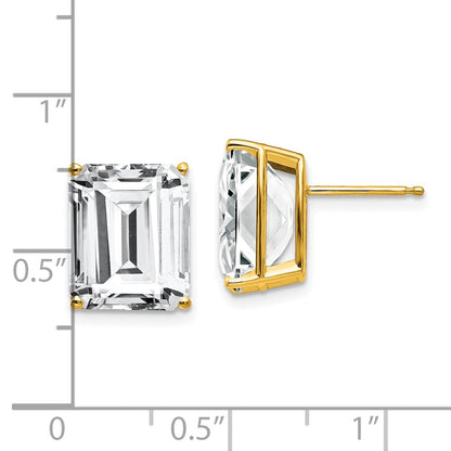 14k Yellow Gold 12x10mm Emerald Cut Cubic Zirconia Stud Earrings Gift for Women