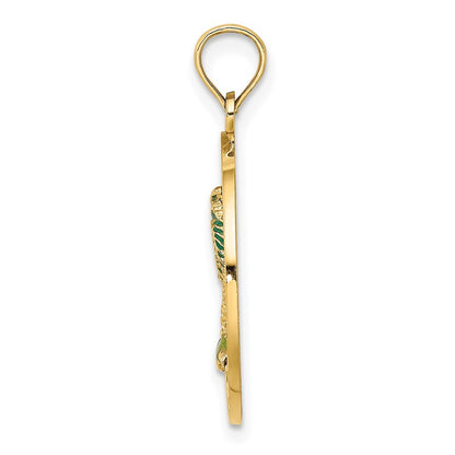 14k Yellow Gold FLORIDA Enamel Palm Tree Circle Charm Pendant for Women