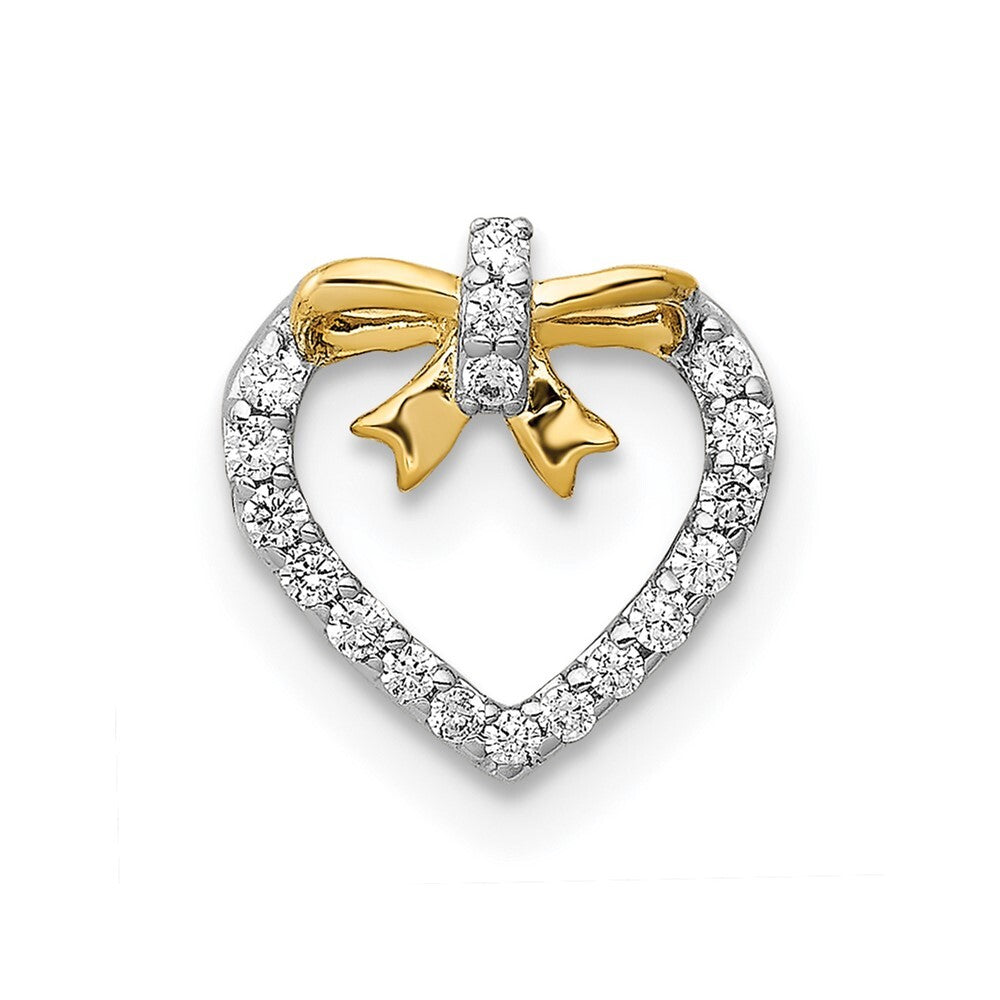 14k White Gold Rhod Polished 1/10ct. Diamond Heart Bow Chain Slide Pendant