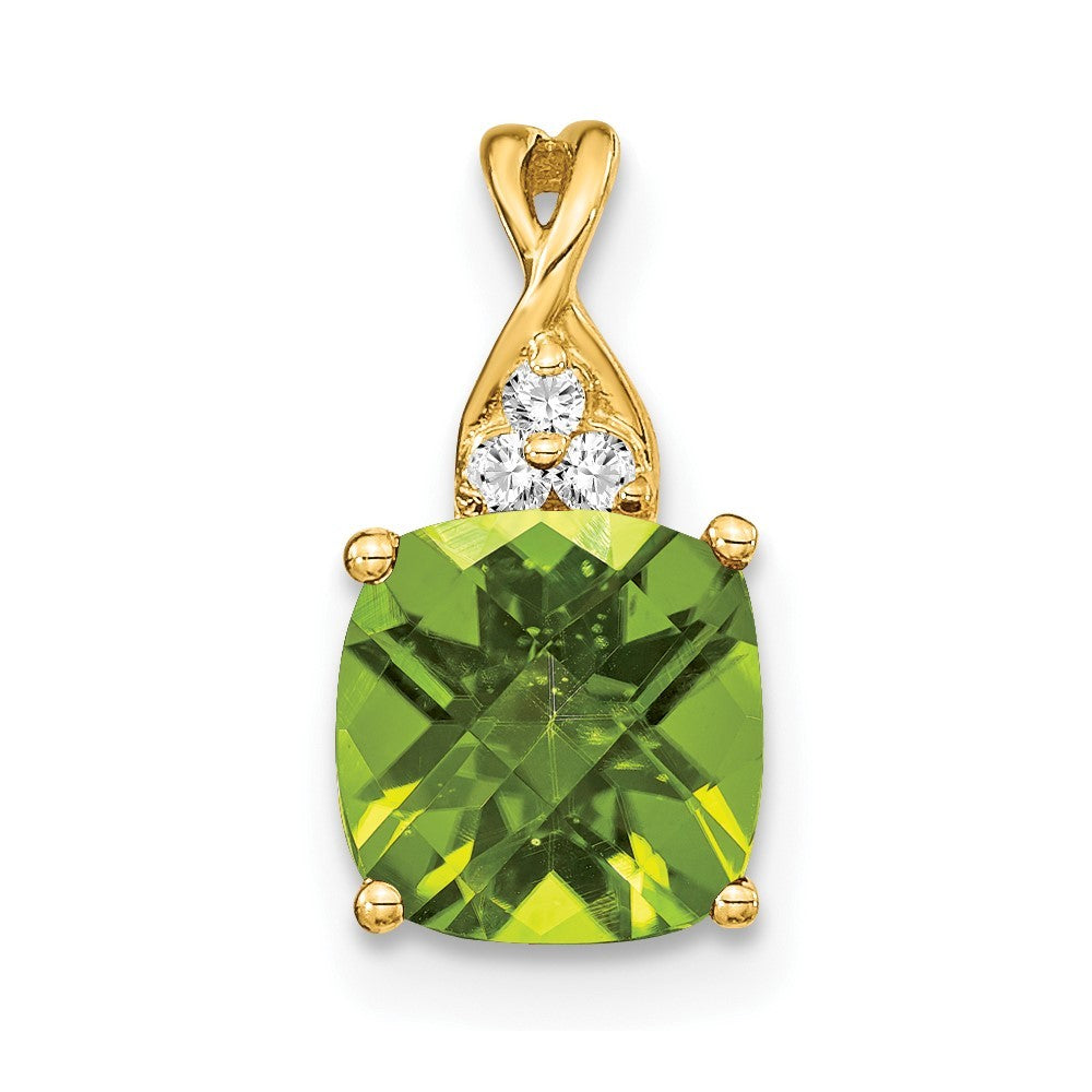 14k Yellow Gold Checkerboard Peridot and Diamond Pendant