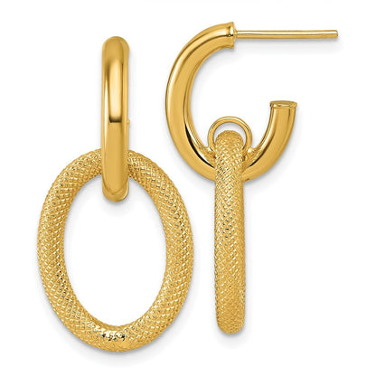 14k Yellow Gold Polished and Textured Post Dangle Earrings