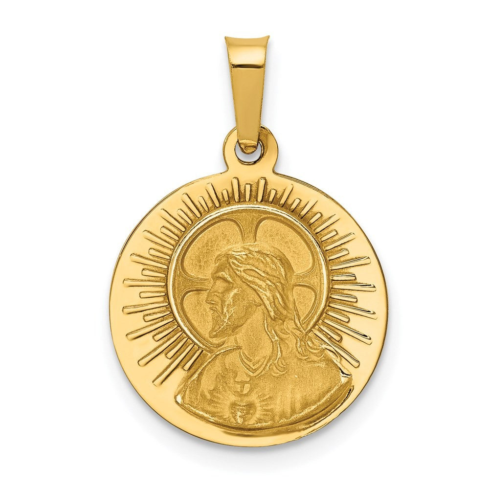 14k Yellow Gold Matka Boska Czestochowska Reversible Medal Hollow Pendant