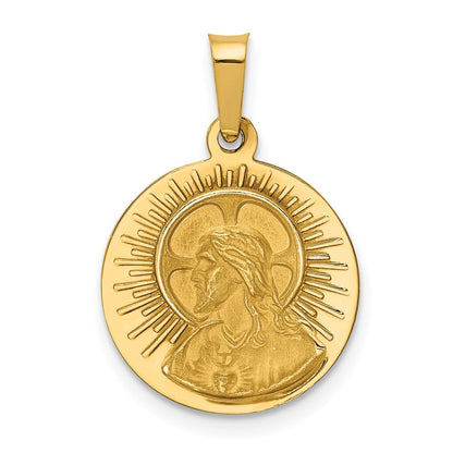 14k Yellow Gold Matka Boska Czestochowska Reversible Medal Hollow Pendant
