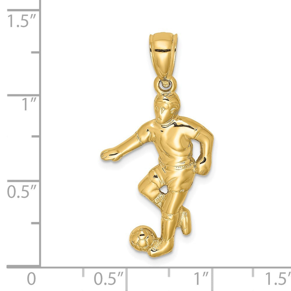 14k Yellow Gold Boy Soccer Player Running with Ball Charm Pendant
