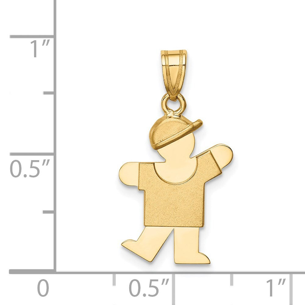14k Yellow Gold Solid Engravable Boy with Hat on Left Charm Pendant for Women