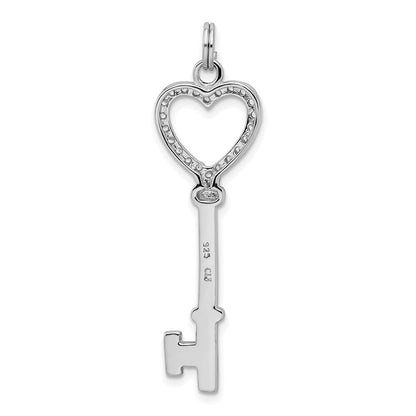 Sterling Silver Rhodium-plated Cubic Zirconia Heart Key Pendant