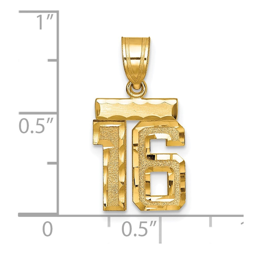 14k Yellow Gold Small Brushed Diamond-cut Number 16 Charm