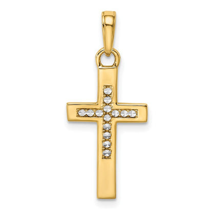14k Yellow Gold w Rhodium Diamond-Cut Cross Pendant