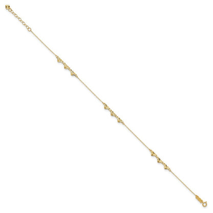 14k Yellow Gold Diamond-cut Hearts 10" Anklet