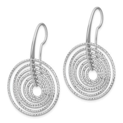 Sterling Silver Rhodium-plated Diamond-Cut Concentric Circles Dangle Earrings