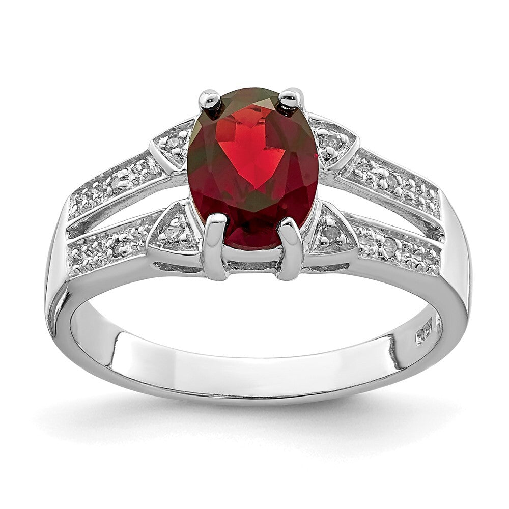 Sterling Silver Rhodium-plated Garnet & Diamond Ring Size 6