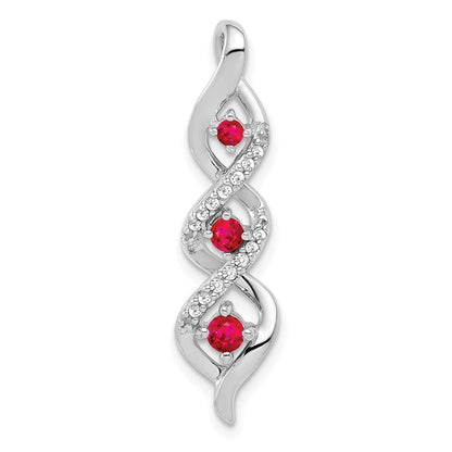 14k White Gold Diamond and .25 Ruby Twisted 3-stone Chain Slide Pendant