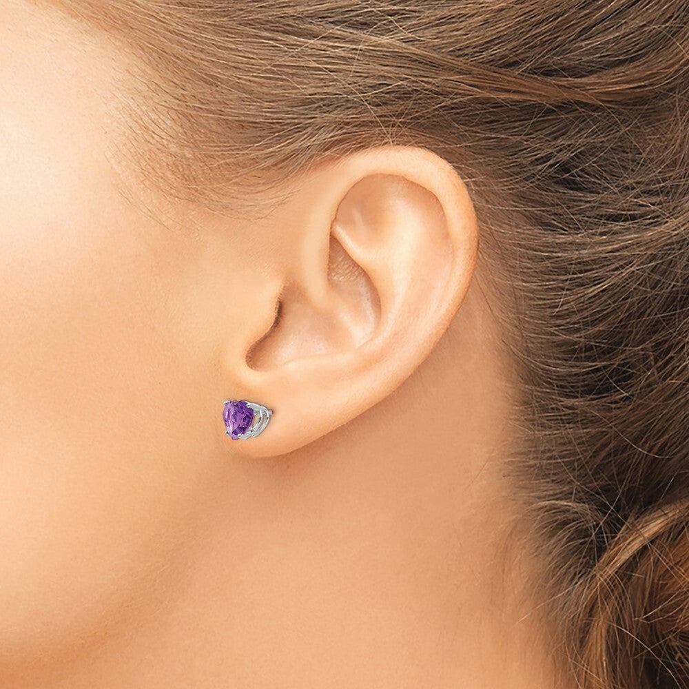 14k White Gold 7mm Heart Amethyst Stud Earrings Gift for Women
