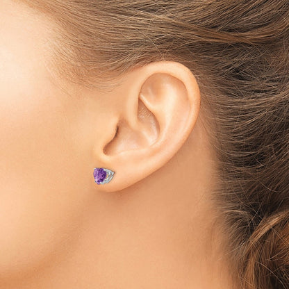 14k White Gold 7mm Heart Amethyst Stud Earrings Gift for Women