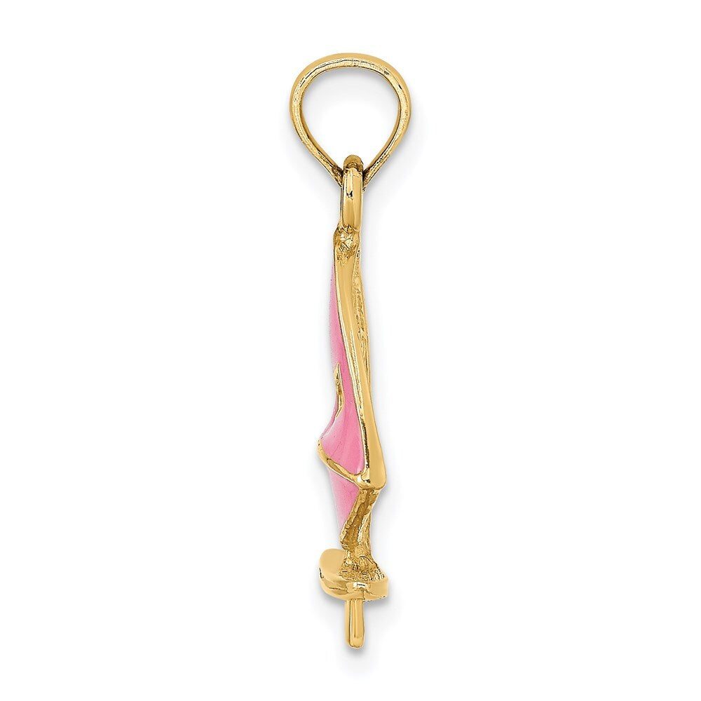 14k Yellow Gold Pink Enameled Windsail Surf Board Charm Pendant for Women