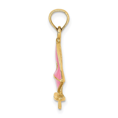 14k Yellow Gold Pink Enameled Windsail Surf Board Charm Pendant for Women
