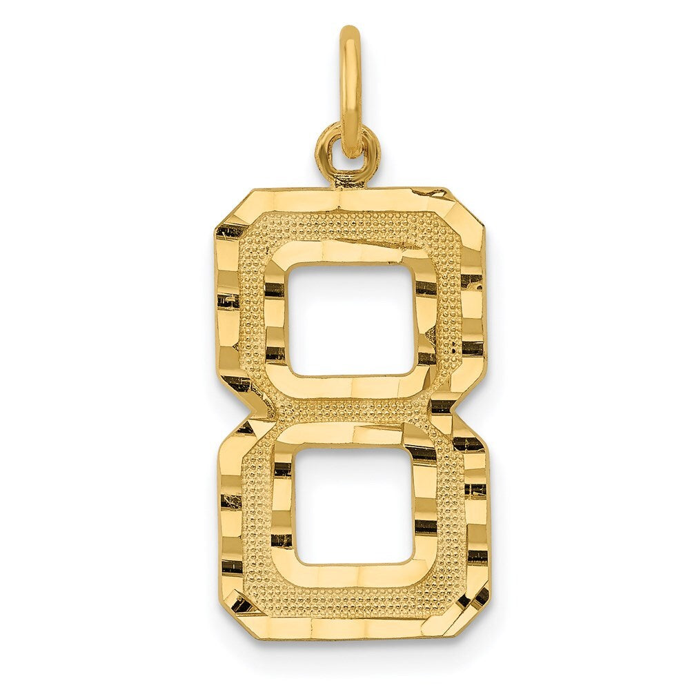 14k Yellow Gold Large Brushed Diamond-cut Number 8 Charm Pendant for Women