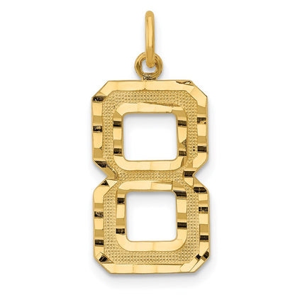 14k Yellow Gold Large Brushed Diamond-cut Number 8 Charm Pendant for Women