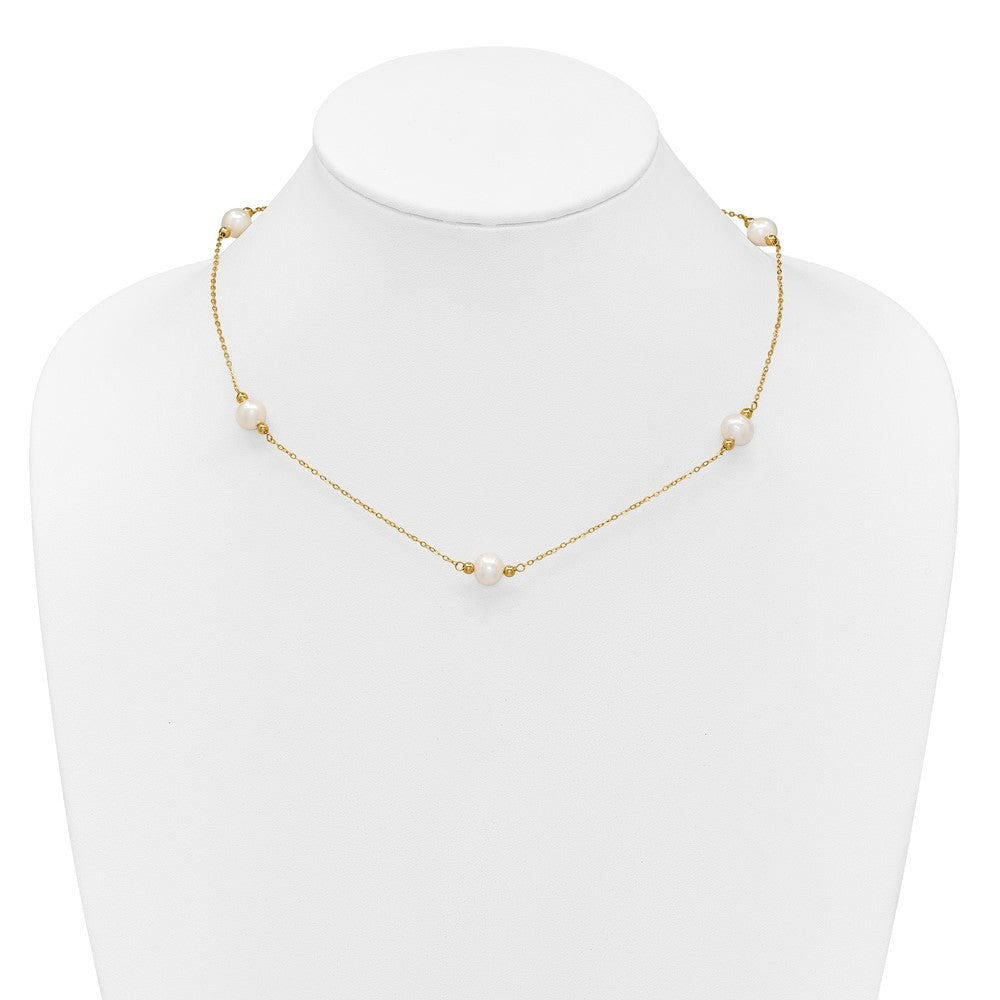 14k Yellow Gold 8-9mm Near-Round White Cultured Pearl 5-Station 18" Necklace