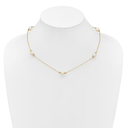 14k Yellow Gold 8-9mm Near-Round White Cultured Pearl 5-Station 18" Necklace