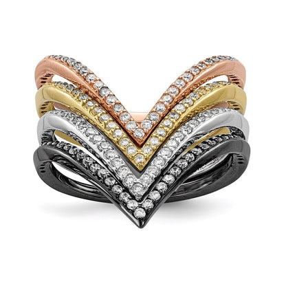Sterling Silver Rhodium Gold & Rose-tone Cubic Zirconia 4 Ring Set SZ 6
