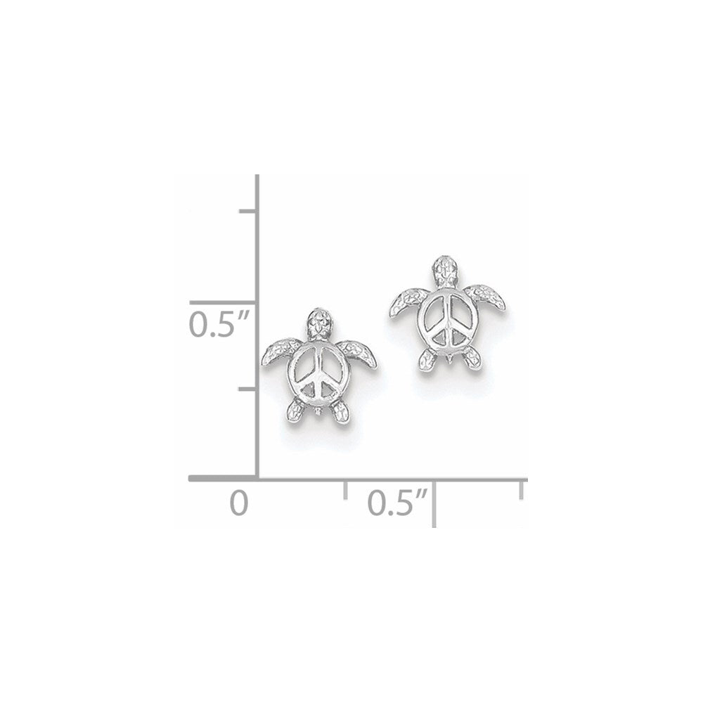 14k White Gold Peace Turtle Stud Earrings Gift for Women