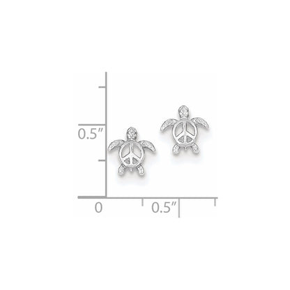 14k White Gold Peace Turtle Stud Earrings Gift for Women