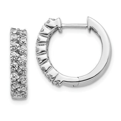 14k White Gold 2-row Diamond Hinged Hoop Earrings